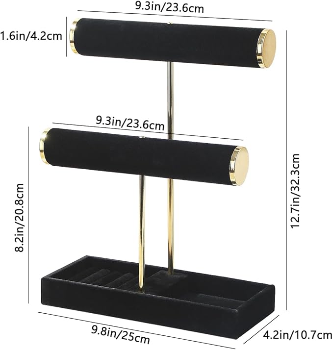 Bracelet Holder, 2-Tier Bracelet Display Stand for Vendors, T-Bar Necklace Scrunchie Storage Rack, Bangle Watch Jewelry Display Tower(Black，2 Tier)