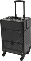 Rolling Makeup Train Case with Drawers, Portable Rolling Makeup Cart with Wheels, Black Cosmetology Storage Cart with 6 Compartments for Makeup Artists, Hairdressers, Pet Groomers