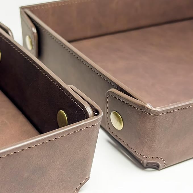 LLmoway PU Leather Valet Tray Nightstand Desk Organizer for Men Women Home Office Phone Watch Jewelry Glasses Keys Coins Storage