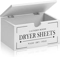 HouseJoy Dryer Sheet Holder-White Dryer Sheet Container with Lid,Rustic Farmhouse Wooden Dryer Sheet Dispenser for Fabric Softener Sheets,Laundry Room Decor Organization/Storage