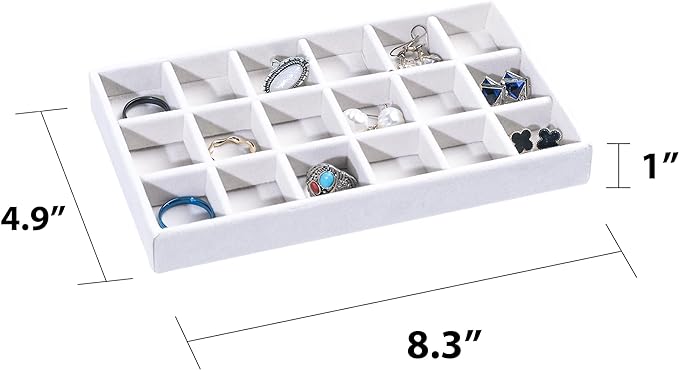 Frebeauty Jewelry Organizer Tray,Stackable Velvet Jewelry Trays,Drawer Inserts Earring Organizer For Women Jewelry Storage Display Case for Rings Stud Necklaces,Set of 4(White)