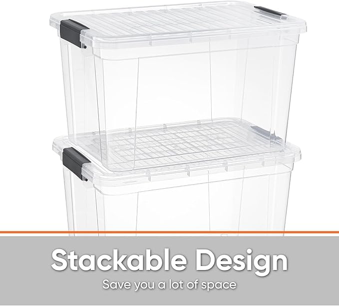 Superio Storage Bins with Lids- 6 Pack, 4.75 Qt Clear Boxes for Organizing, Stackable Plastic Containers- BPA Free, Non-Toxic, Odor Free, Organizer for Home, Office, Dorm
