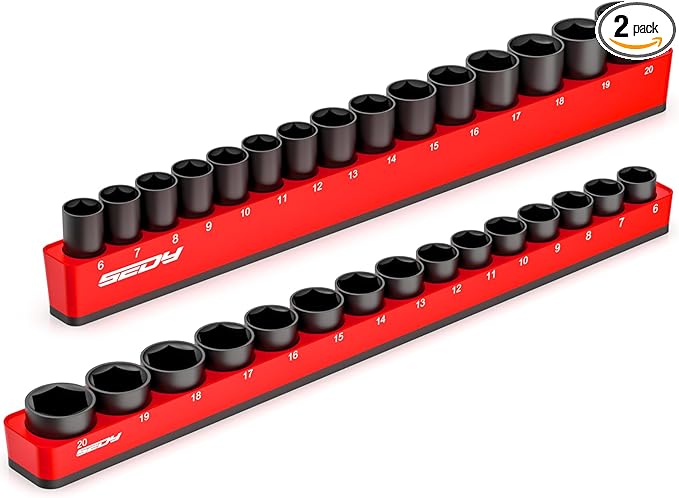 2-Piece 3/8"-Drive Metric Magnetic Socket Organizer Set (Holds 30 Sockets) - Detachable Tool Tray with 5mm Magnetic Base, Screw-Fixed Design & Heavy-Duty Modular Storage for Garage/Home Workshop
