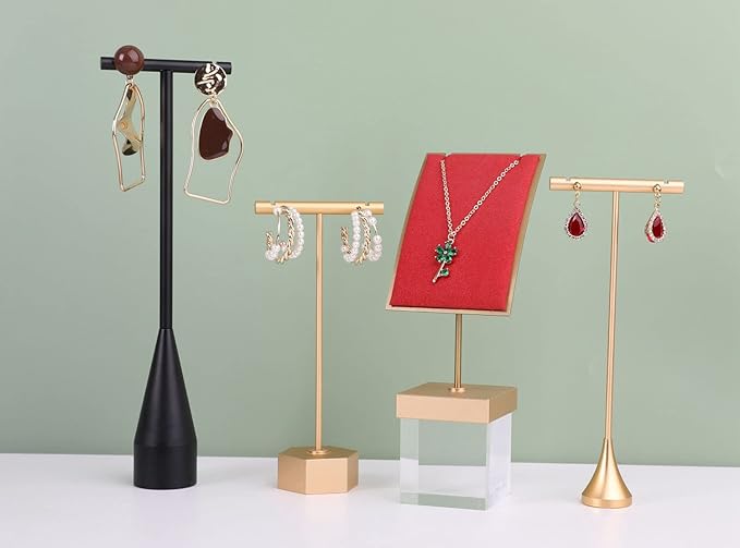 GemeShou 2pcs Black earring display T bar stand, Big jewelry earring holders for Boutique Store, Jewelry holders high enough for long earring necklace【Black-2pcs Height 7.9" and 11"】