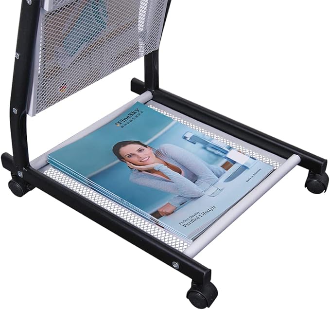 floor standing magazine rack Brochure Display Stand with 4 wheels and 6 layers for reception rooms or offices