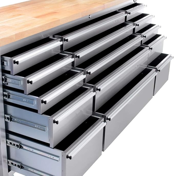2 Pack - 72" Stainless Steel Rolling Tool Chest with 15 Drawers + 3 Upper Cabinets, Lockable Storage Cabinet, Large Mobile Workbench, Tool Box with Wheels for Garage (1 × HTC7218W1 + 1 × HTC7215W1)