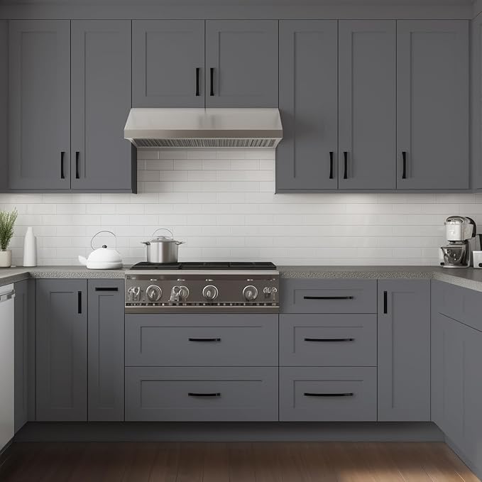 Solid Wood RTA Tray Base Cabinet with Full Height Door & Adjustable Shelf – Shaker Style Kitchen Storage Organizer, Durable Plywood Construction, Easy Assembly 9”W x 24”D x 34.5”H (Pebble Gray)