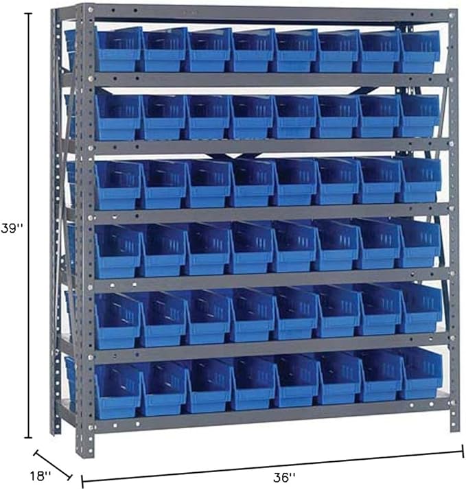 Quantum Storage Systems 1839-103BL Steel Shelving Unit with 4" Shelf Bins, 18" D x 36" W x 39" H, Blue