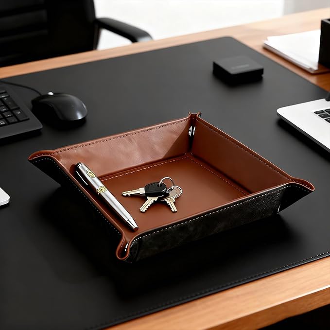 Valet Tray Organizer, 5.5" Square Catch All Tray for Men & Women - for Nightstand, Entryway,Desk & Dresser Top | Jewelry & EDC Holder for Watches, Rings, Keys, Wallet, Phone, Glasses
