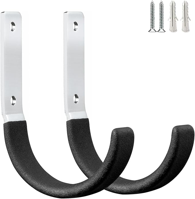 Heavy Duty Steel Garage Hooks,Garage Storage Utility Hooks,Heavy Duty Garage Garden Tool Organizer,Steel Wall Mount Hooks, Garden Hose Hanger, Small U Hooks (Black 2 Pack)