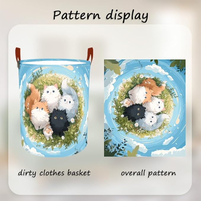 Laundry Baskets 15.7x19.7 Inch Large Kittens Meadow Design Collapsible Laundry Hamper with Handles Oxford Fabric Clothes Storage Bin Foldable Dirty Clothes Organizer for Bedroom Bathroom Dorm