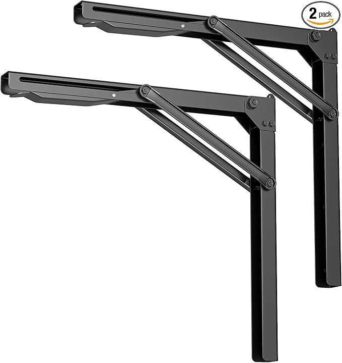 EVERHANGER 18 inch Folding Shelf Brackets for Garage, Heavy Duty Collapsible Shelf Bracket Steel Wall Mounted Table Brackets (Pack of 2, No Board)
