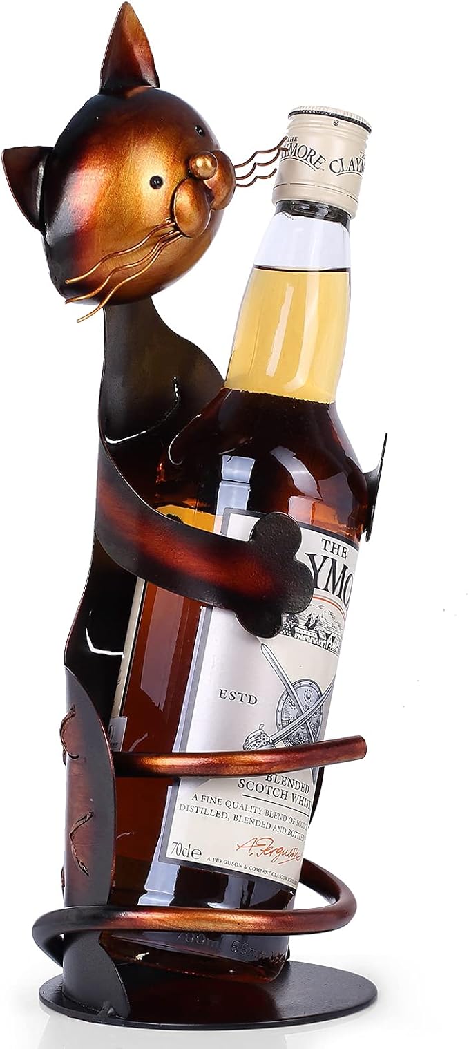 Cat Decor Wine Holder Wine Rack Wine Bottle Holder Wine Cat, Gift for Halloween and Christmas,Cat Gifts for Cat Lovers………… (Dark Brown)