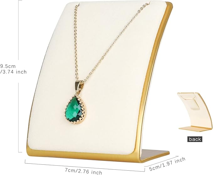 GemeShou Beige Necklace display stand, Velvet Jewelry necklace display holder for selling, small metal earring neck storage organizer, online jewelry photography props【Beige】