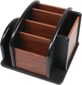 Coideal Remote Control Holder Caddy - Wooden Rotating Coffee Table Organizer Large Spinning Wood Remote Holder for Living Room Office (6 Compartments, Brown & Black)