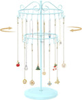 MODOWEY Rotating Necklace Holder Organizer Display Stand with 42 Hooks, 2 Tier Adjustable Metal Tree for Long Necklace Hanger Selling, Tall Spinning Bracelet Storage Rack for Men Women, Blue