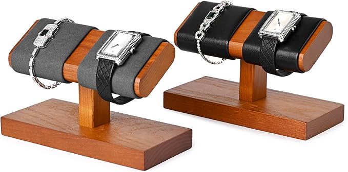 Oirlv Solid Wood Double Watch Display Stand Watch Bracelet Organizer(Creamy-white)