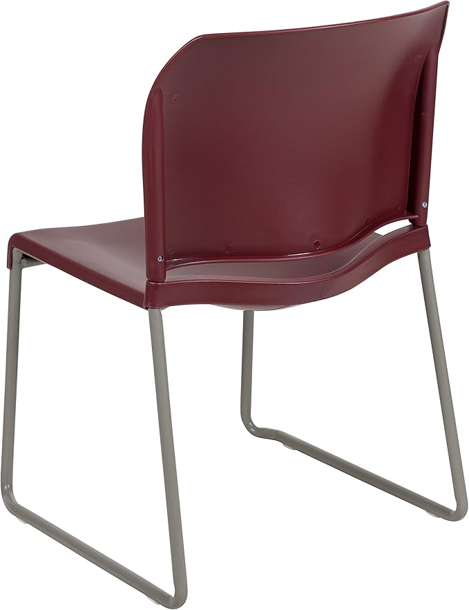 Flash Furniture HERCULES Series 880 lb. Capacity Burgundy Full Back Contoured Stack Chair with Gray Powder Coated Sled Base