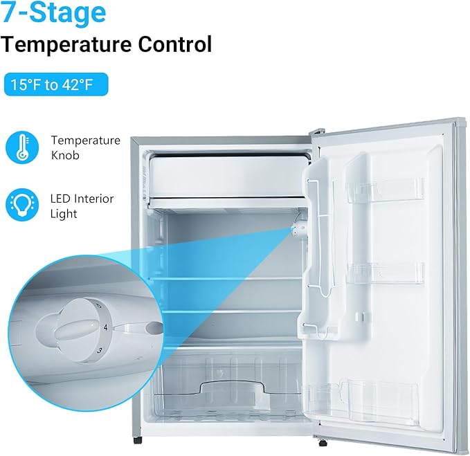 Jojoka 4.3 Cu.ft Mini Fridge with Freezer, Single Door Small Refrigerator with Slide Out Glass Shelves, Compact Refrigerator for Bedroom, Office, Dorm
