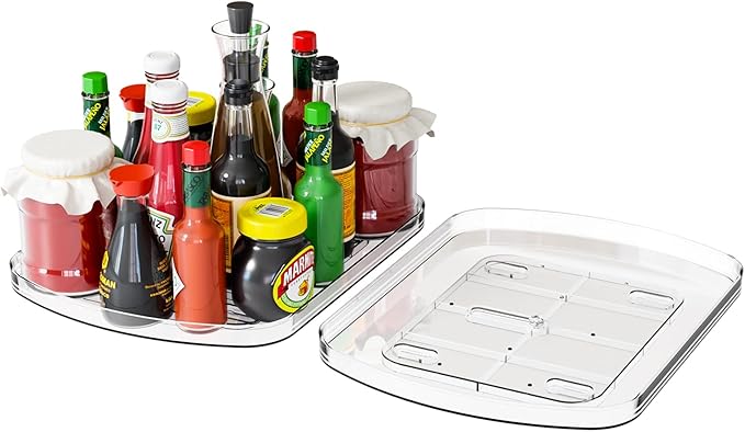 Yieach Clear Refrigerator Lazy Susan Turntable,15.7''x11.8'',Rectangular Fridge Turntable Organizer,Large Rotating Fridge Tray for Kitchen,Countertop,Pantry,Cabinet,Jars and Condiment Organizer,1 Pack