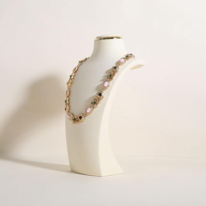 velvet necklace display stand, necklace display holder for selling, bust jewelry display, necklace mannequin display stand【Cream-Medium】