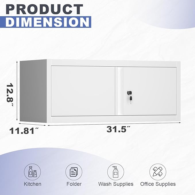Floating Storage Organization for RV, Hanging Cabinets with Key, 13” H 2 Door Locking Wall Storage Cabinet for Kitchen, Pantry, School, Wall Storage with Lockable Doors, Assembly Required