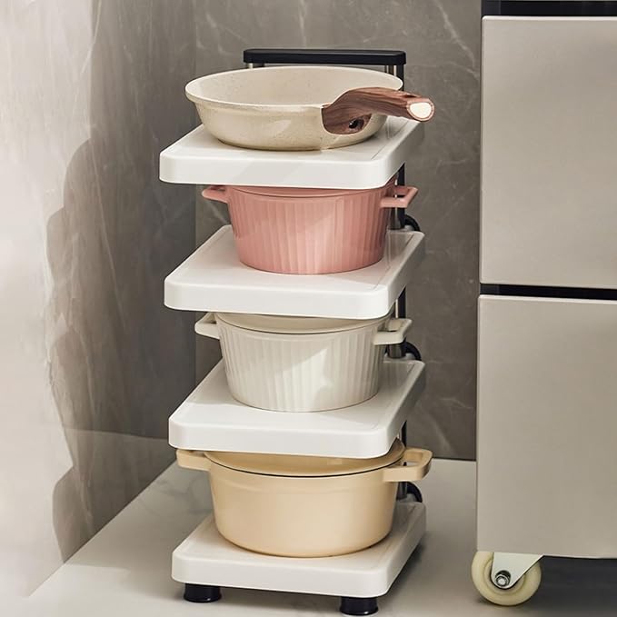Multifunctional Pan Pot Rack, Pots and Pans Organizer,Cabinet pots and pan organizer,4 Tier Adjustable Pan Organzier Rack Space Saving Kitchen Storage