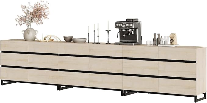 WAMPAT Dresser for Bedroom, Closet Organizers and Storage with 18 Drawers, Chest of Drawers with Metal Base, Wooden Modern Dresser for Living Room, Bedroom, Entryway, Light Oak