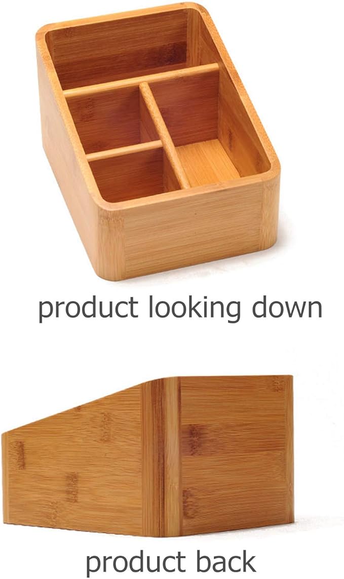 VolksRose Desk Remote Control Holder Multi-Function Coffee Table Office Supplies Storage Organizer, Home Sundries Bamboo Storage Box with 4 Compartments - Perfect for Makeup, TV Guide, iPad, Caddy #3