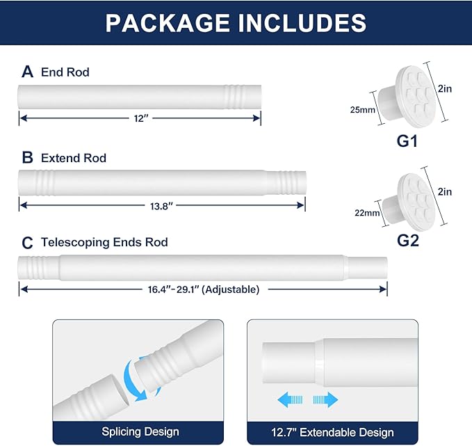 No Drilling Closet Rod, 27.5-94 Inches Hanging Closet Rod for Clothes, Closet Bar & Pole Heavy-duty, Closet Rods for Hanging Clothes For Closet Wardrobes Bathroom Laundry RV Curtains,White