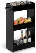 MARTY Wood Rolling Storage Cart 7.9" W, 3 Tier Slim Utility Kitchen Cart on Wheels Laundry Room Bathroom Organizers Narrow Shelves with Handle Mobile Shelving Unit for Small Places, Black