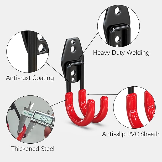 3-H Garage Wall Hooks 10 Pack, Heavy Duty Garage Hooks with Extra Welding Spots, Wall Mount Storage Organizer for Hanging Garden Lawn Tools, Chair, Shovel, Blower, Toolkit (red)