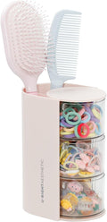 FABROK 3-Layer Clear Hair Accessories Organizer with Hair Brushes Holder, Rotatable Small Jewelry Box for Hair Clip Earring Necklaces, Desktop Organizer Case for Cotton Swab, Hair Accessories(Pink)