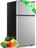 2.4 Cu.ft Mini Fridge with Top Freezer Apartment Size Dual Door Compact Refrigerator for Personal Use Small Fridge with Egg tray, 7 Temperature Control For Dorm, Silver