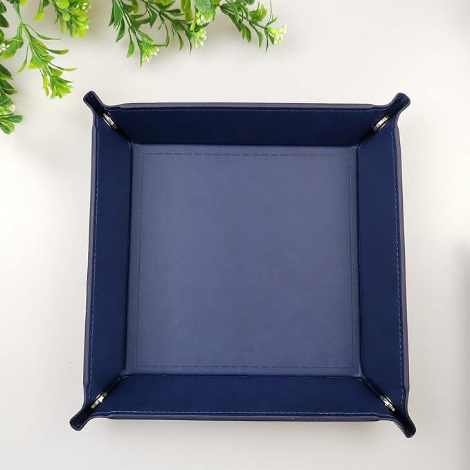 siduater Valet Tray Desktop Storage Organizer – Vegan Leather Catchall Tray Bedside Vanity Tray Nightstand Caddy Holder for Remote Controller, Watch, Keys, Phone, Wallet, Coin, Jewelry, Navy