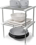 carrotez Cabinet Organizer Shelf, Set of 2 Stackable Kitchen Counter Shelves, Kitchen Cabinet Organizers and Storage, Pantry Storage Shelf Organizer, 9.8 x 7.8 x 6.1 - White