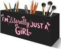 Coquette Pink Bow Pen Pencil Holder Organizer for Desk Accessories, Preppy Girly Room Decor, I'm Literally Just a Girl Wooden Box Signs Decorations for Girls Bedroom Room Dorm Desk Tabletop