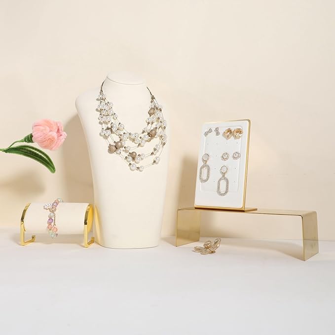 GemeShou Beige necklace hanger jewelry organizer, Velvet jewelry stand necklace holder, jewelry mannequin bust for necklaces, Jewelry boutique store photography props【Beige-Large height 11.8 inch】