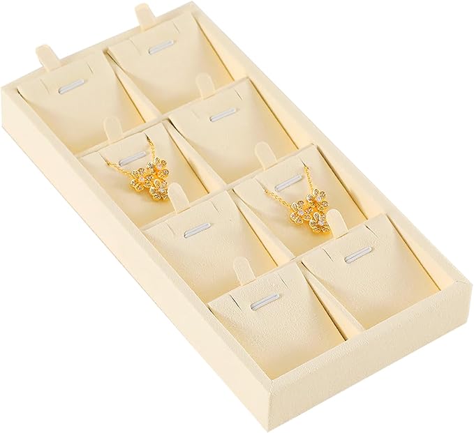 Dark Blue Jewelry Display Tray Ring Necklace Earring Bangle Organizer Multifunctional Storage Case for Jewelry Showcase (Long 8 Grids Pendant Tray(beige))