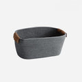 Medium Cotton Woven Basket with PU Leather Handle, Baby Kids Clothes Toys Candy Gifts Cotton Rope Organizer, Living Room Basket Bathroom Shower Storage Laundry Basket, Dog Cat Bed, Cute Decor, Black