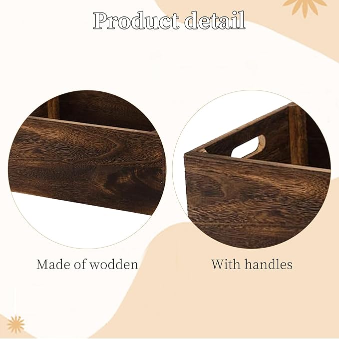 Set of 3 Wood Crate Box, Wood Nesting Storage Crates with Handle, Rustic Decorative Farmhouse Wooden Crates, Handmade Natural Solid Wooden Box for Closet Shelf and Kitchen Storage