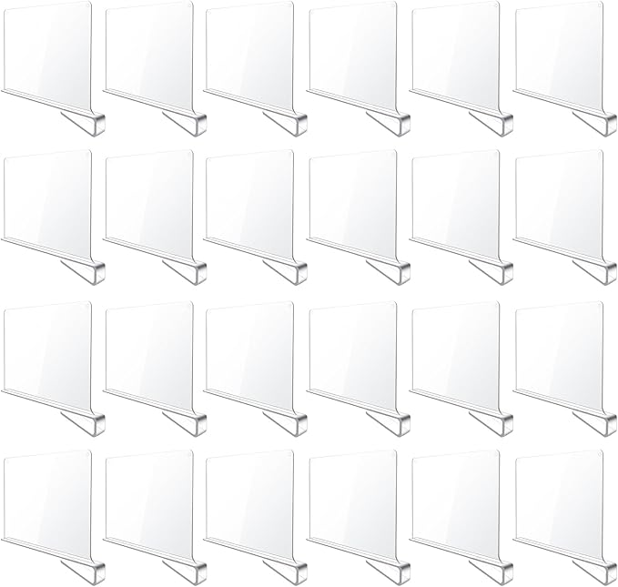 24 Pack Clear Acrylic Shelf Dividers for Closet Shelf Organizer of Bedroom Kitchen Office Bathroom Organizer for Clothes Books Hats and Handbags