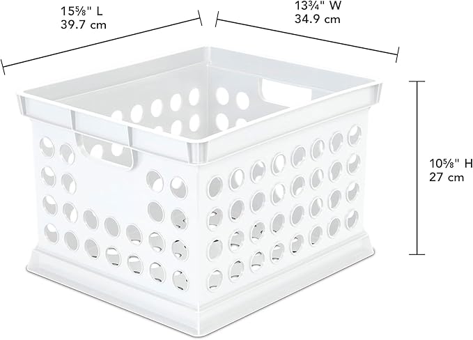 Sterilite Stackable Plastic Storage Crate Bin Organizer File Box with Handles for Home, Office, Dorm, Garage, or Utility Organization, White, 18-Pack
