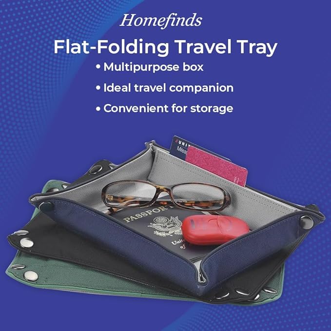 Valet Tray for Men and Women, EDC Catchall Organizer for Jewelry Phone Coins Wallet Keys, Catch All Tray for Bedside Entryway Desk, Dump Station Box, Folds Flat