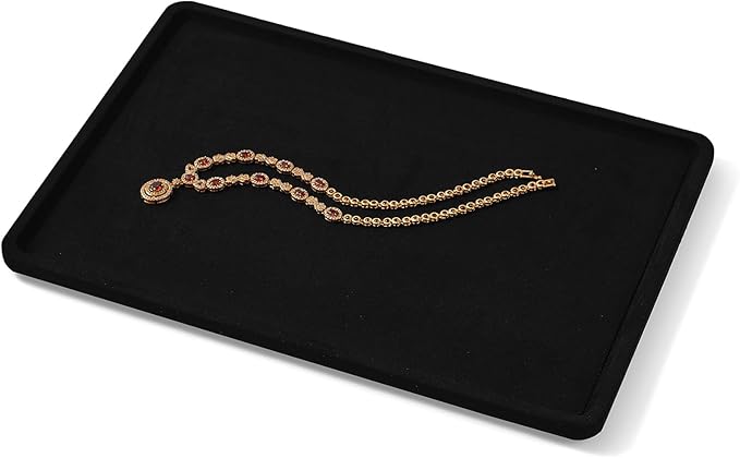 Microfiber Jewelry Display Flat Tray for Rings Earrings Necklace Bracelet, Jewelry Photograph Display Catchall Organizer Tray Dish(L,Black)