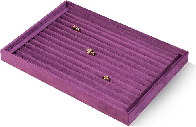 Velvet Ring Display Tray, Stackable Muilt Slot Rings Ear Stud Storage Tray, Drawer Insert Jewelry Accessories Organizers Plate (Purple)
