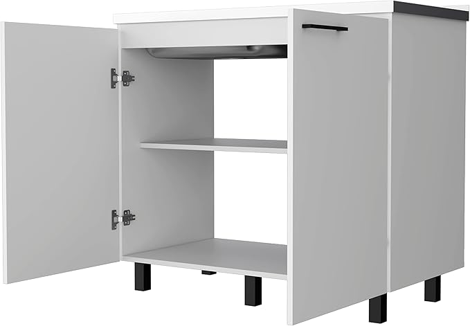 Oklahoma 2 Utility Sink & Cabinet, Interior Shelf, Aluminum Countertop,White -Kitchen Room