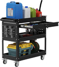 3 Tier Heavy Duty Tool Cart, Mechanic Metal Rolling Tool Cart 900 Lbs Work Cart with Locked Drawers & Pegboard for Garage Workshop