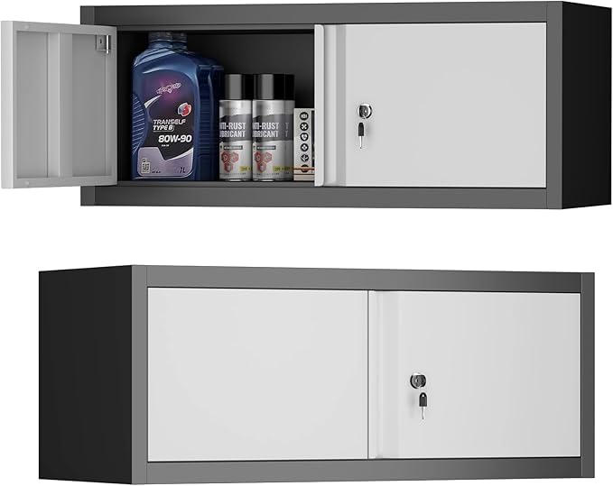 Metal Garage Storage Cabinet, Locking Cabinet Wall Mounted, 12.8" H Floating Cabinet for Warehouse, Upper Tool Cabinet for Home Office, Basement, Kitchen, RV Organization