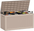 100 Gallon Waterproof Large Resin Deck Box, Lockable Storage Container for Patio Cushions, Garden Tools, Indoor & Outdoor (Brown)